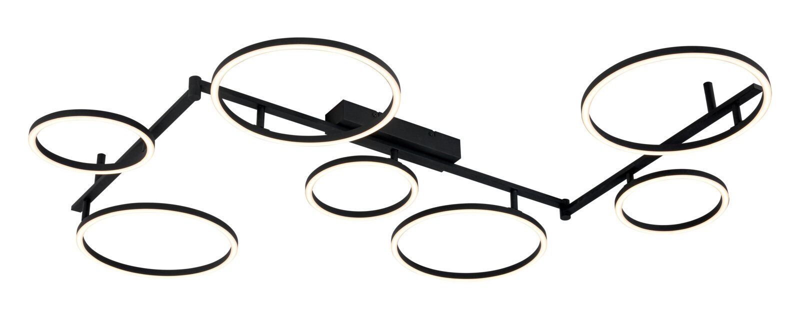 Moderne led-plafondlamp met meerdere ronde lichtringen, zijaanzicht