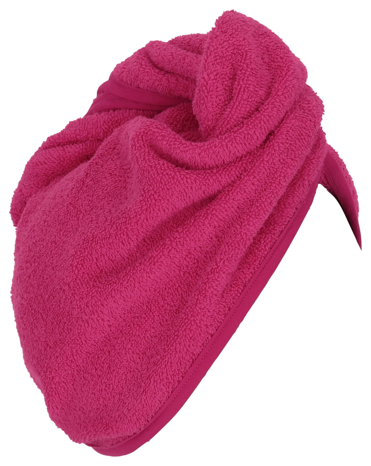 Rosa Handtuchturban aus Frottee, seitliche Perspektive
