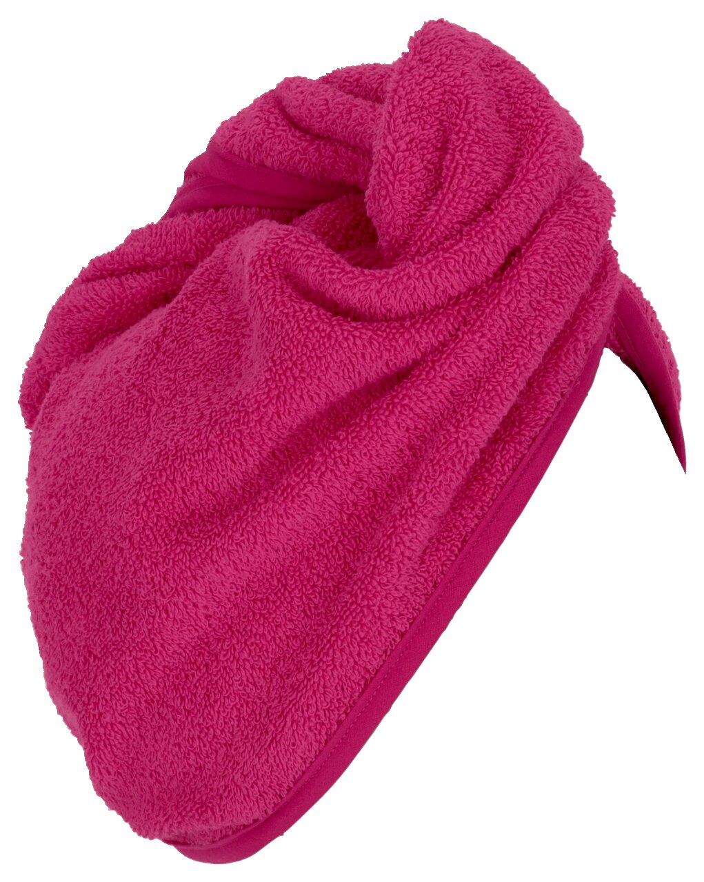 Rosa Handtuchturban aus Frottee, seitliche Perspektive
