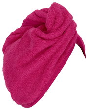 Rosa Handtuchturban aus Frottee, seitliche Perspektive