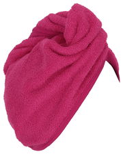 Rosa Handtuchturban aus Frottee, seitliche Perspektive