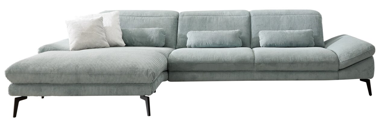 Beldomo System Longchair-combinatie AUGSBURG Grijze longchair-set van corduroy met zwarte metalen poten, zijaanzicht