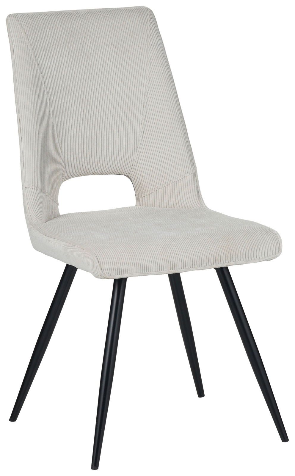 Z2 Stuhl ISAK Moderner Stuhl mit hellgrauem Stoffbezug und schwarzen Metallbeinen, seitliche Perspektive