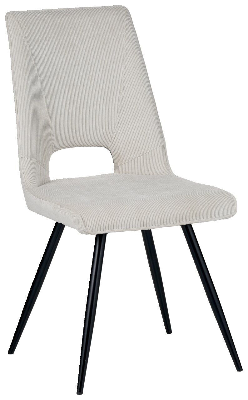 Z2 Stuhl ISAK Moderner Stuhl mit hellgrauem Stoffbezug und schwarzen Metallbeinen, seitliche Perspektive