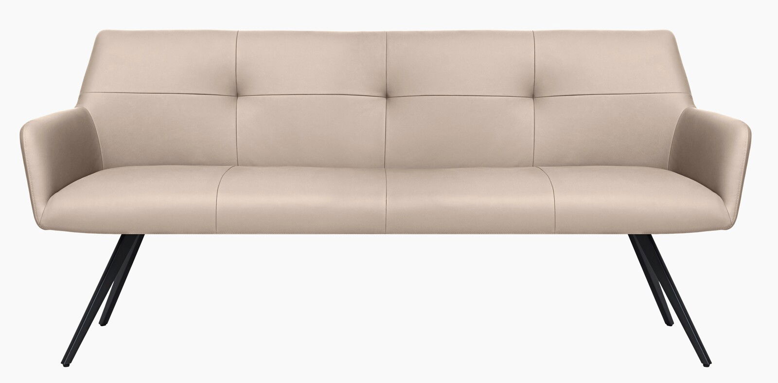 Beige Bank mit schwarzem Metallgestell, Frontalansicht