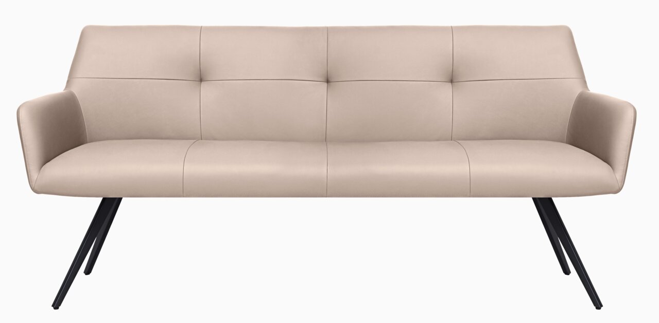 Beige Bank mit schwarzem Metallgestell, Frontalansicht