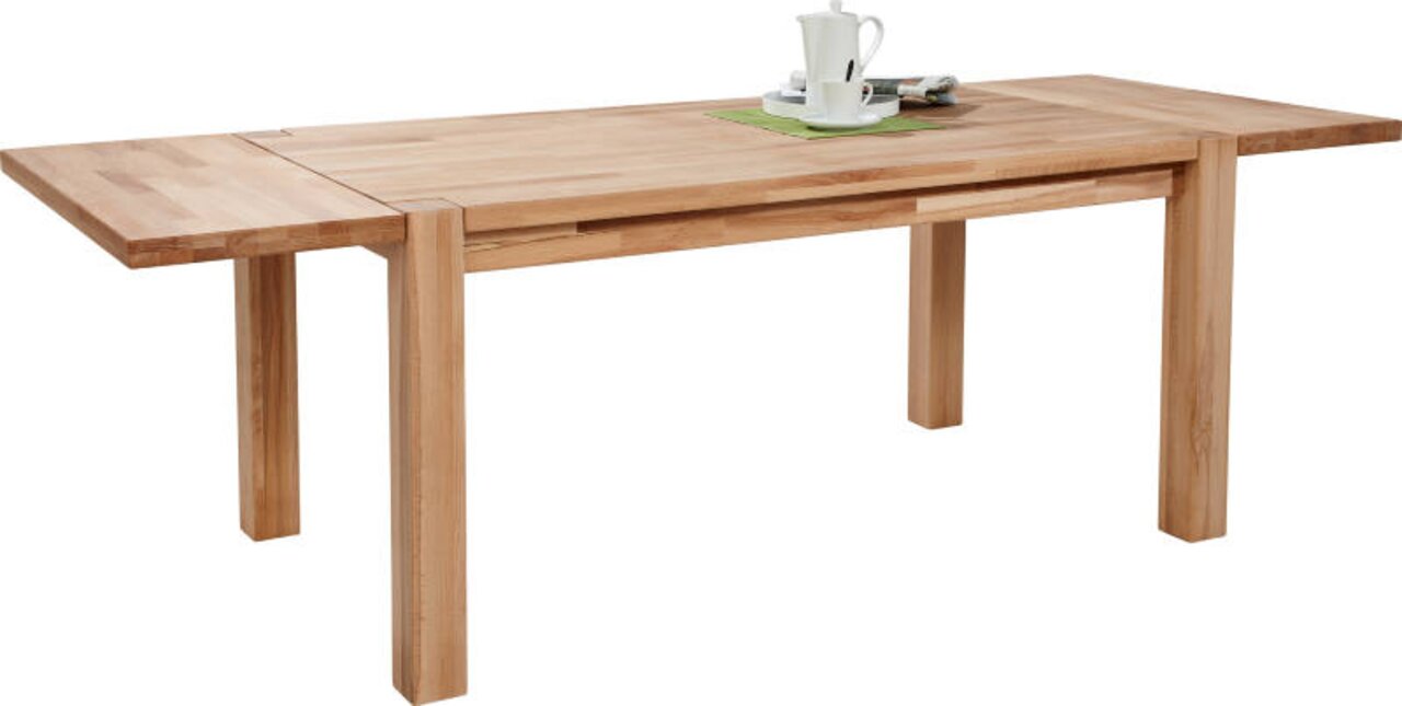 Holzesstisch mit ausziehbarer Platte, seitliche Perspektive