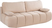 Beiges Schlafsofa mit zwei Sitzen, aus einer leicht erhöhten Perspektive fotografiert.