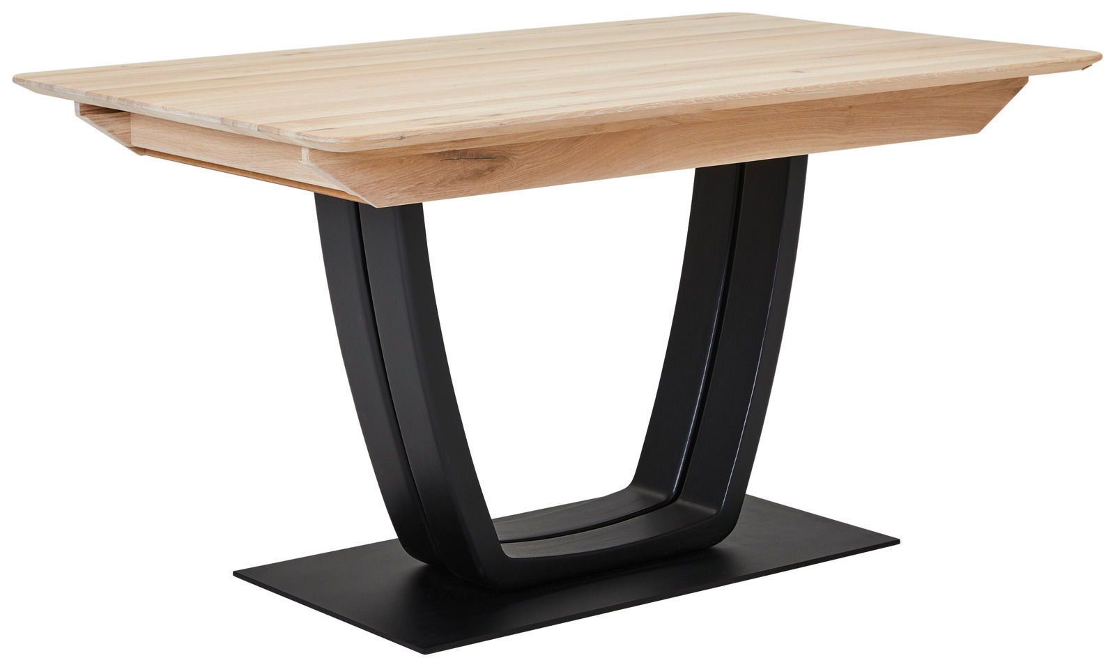 Venda Esstisch BLUE SEA Moderner Esstisch mit heller Holzplatte und schwarzem Metallgestell, seitliche Perspektive