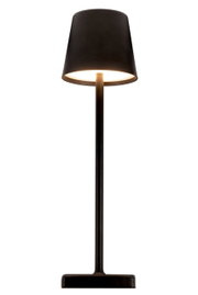 Schwarze Solarleuchte in Frontalansicht mit modernem Design und rundem Lampenschirm.