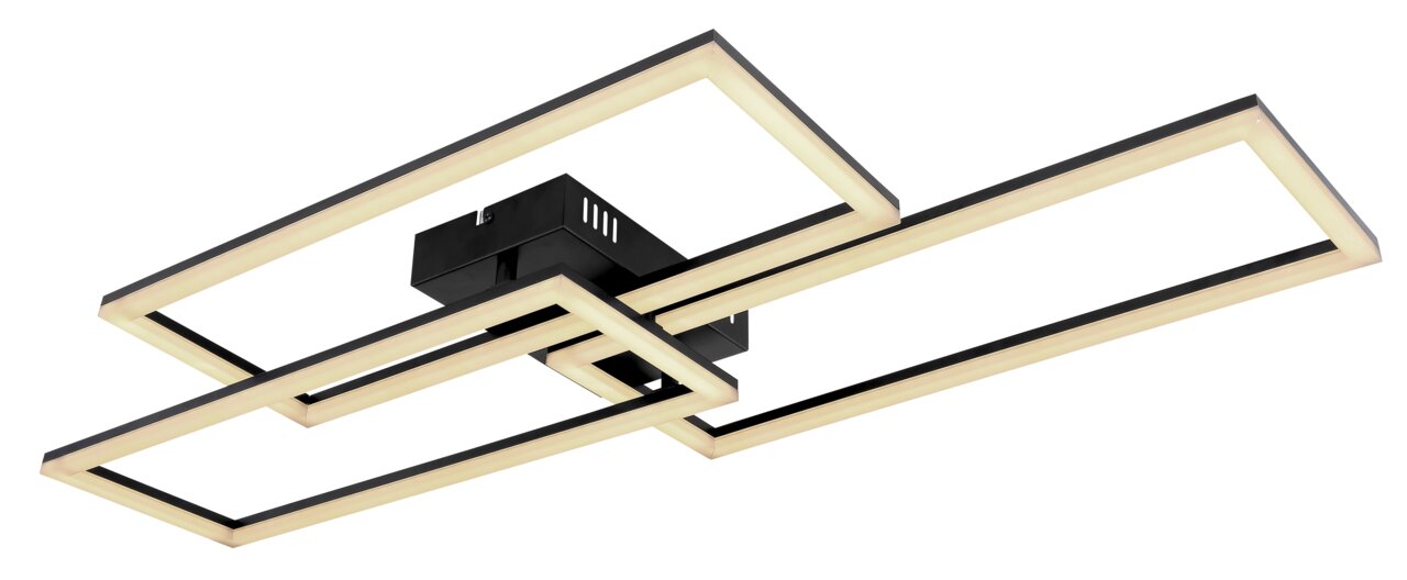 Moderne Deckenleuchte mit rechteckigem, geometrischem Design in seitlicher Perspektive.