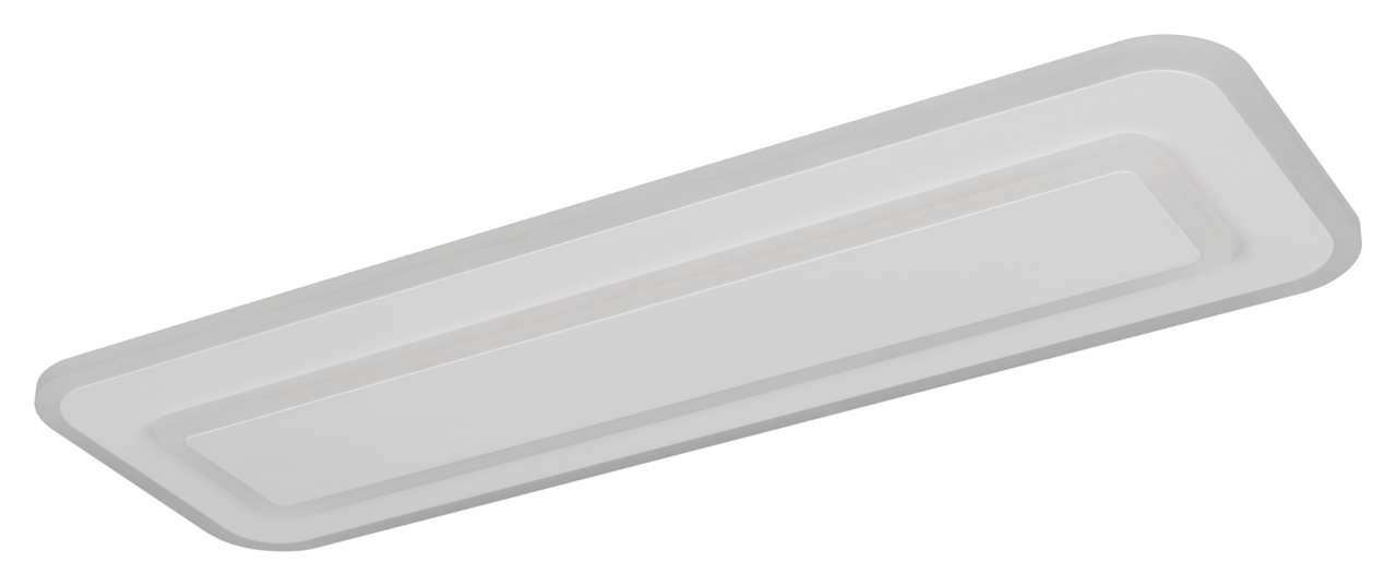 Rechteckige LED-Deckenleuchte in Weiß, seitliche Perspektive