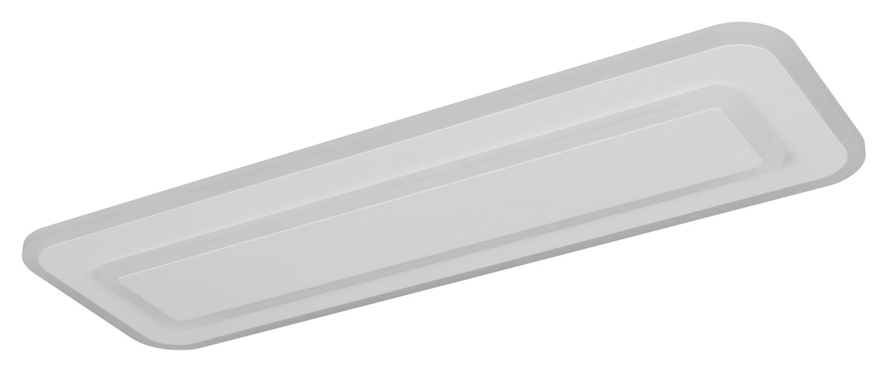 Rechteckige LED-Deckenleuchte in Weiß, seitliche Perspektive