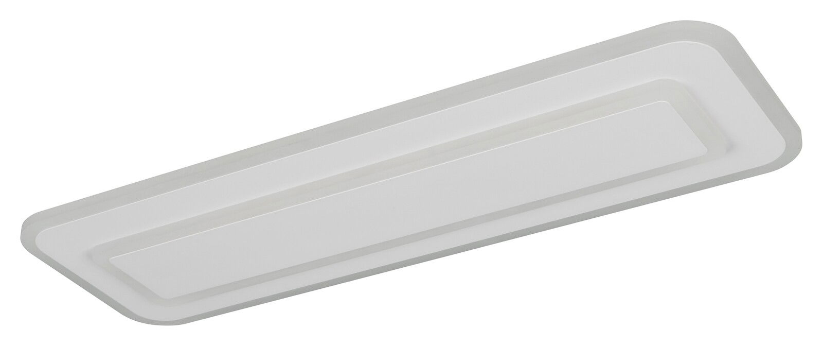 Rechteckige LED-Deckenleuchte in Weiß, seitliche Perspektive