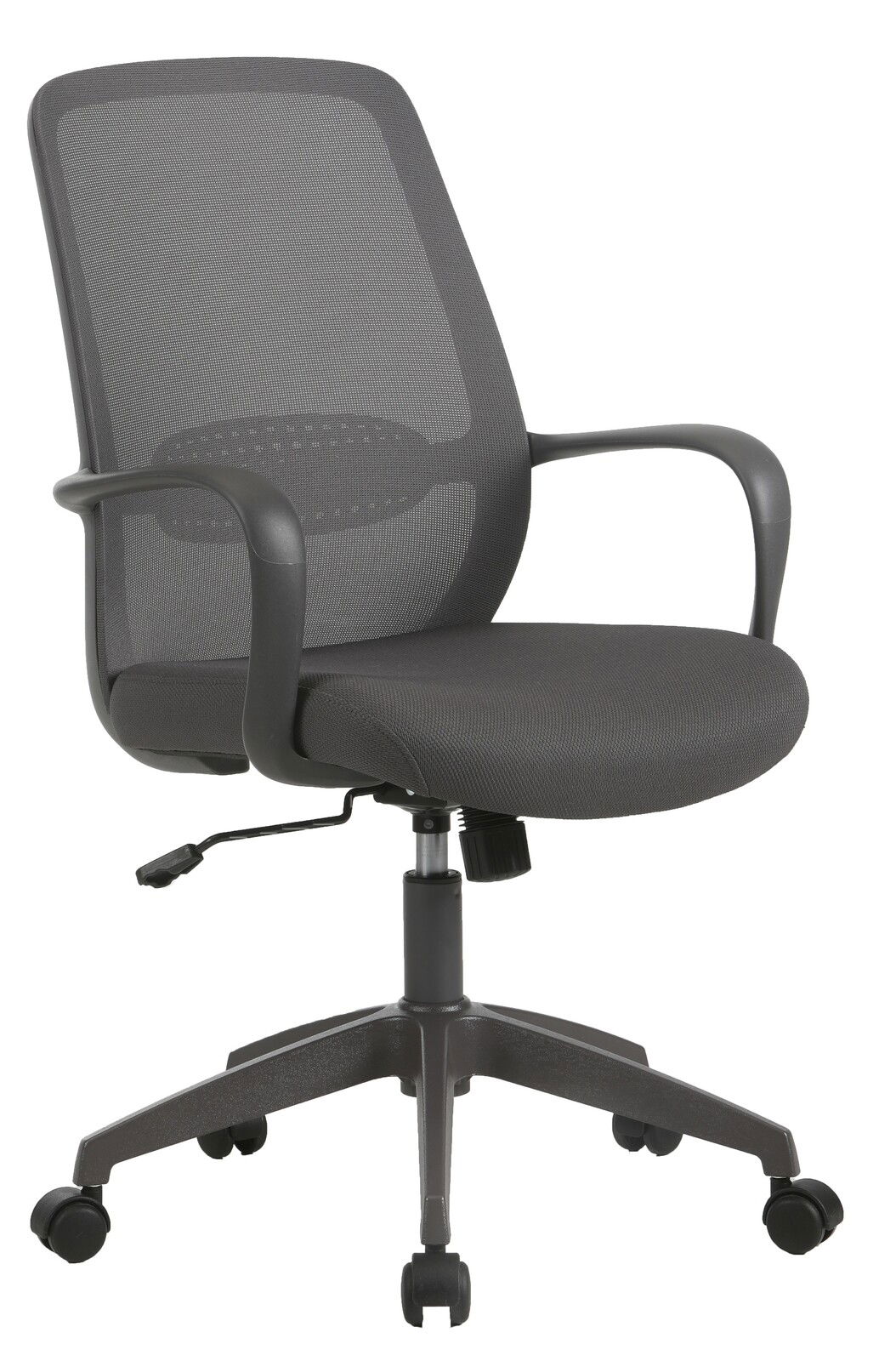 XORA Drehstuhl CALVIN Grauer Drehstuhl mit Netzrückenlehne und Armlehnen, seitliche Perspektive