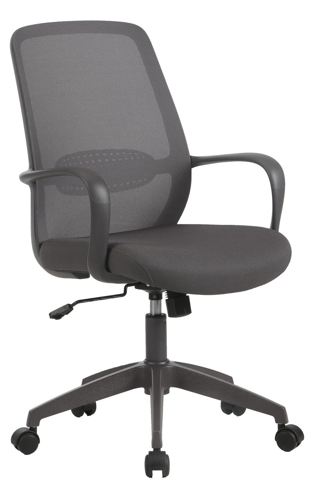 XORA Drehstuhl CALVIN Grauer Drehstuhl mit Netzrückenlehne und Armlehnen, seitliche Perspektive