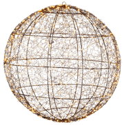 Kugel aus schwarzem Draht mit warmweißen Micro-LEDs, frontal betrachtet