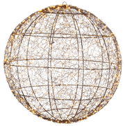 Kugel aus schwarzem Draht mit warmweißen Micro-LEDs, frontal betrachtet