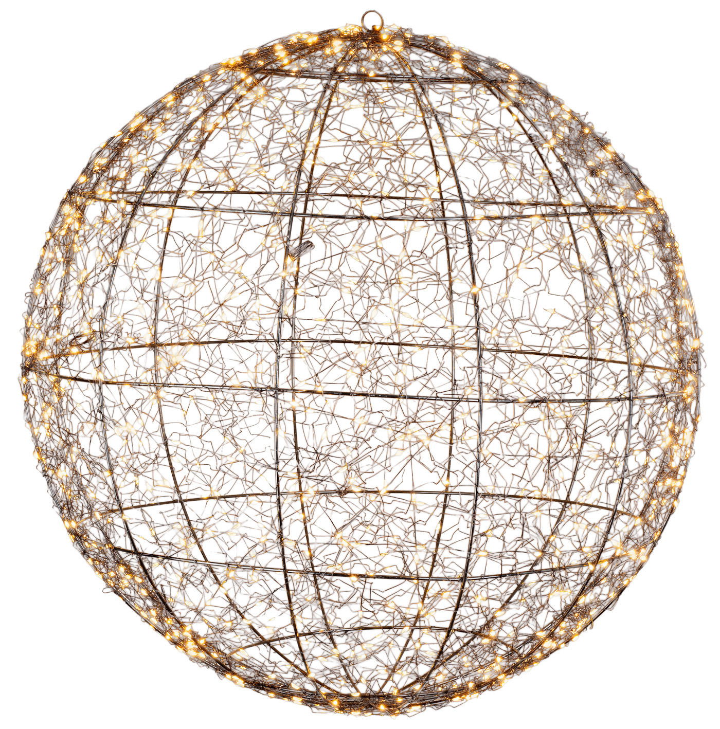 Lumineo LED-Kugel 58cm mit 960 LEDs Kugel aus schwarzem Draht mit warmweißen Micro-LEDs, frontal betrachtet