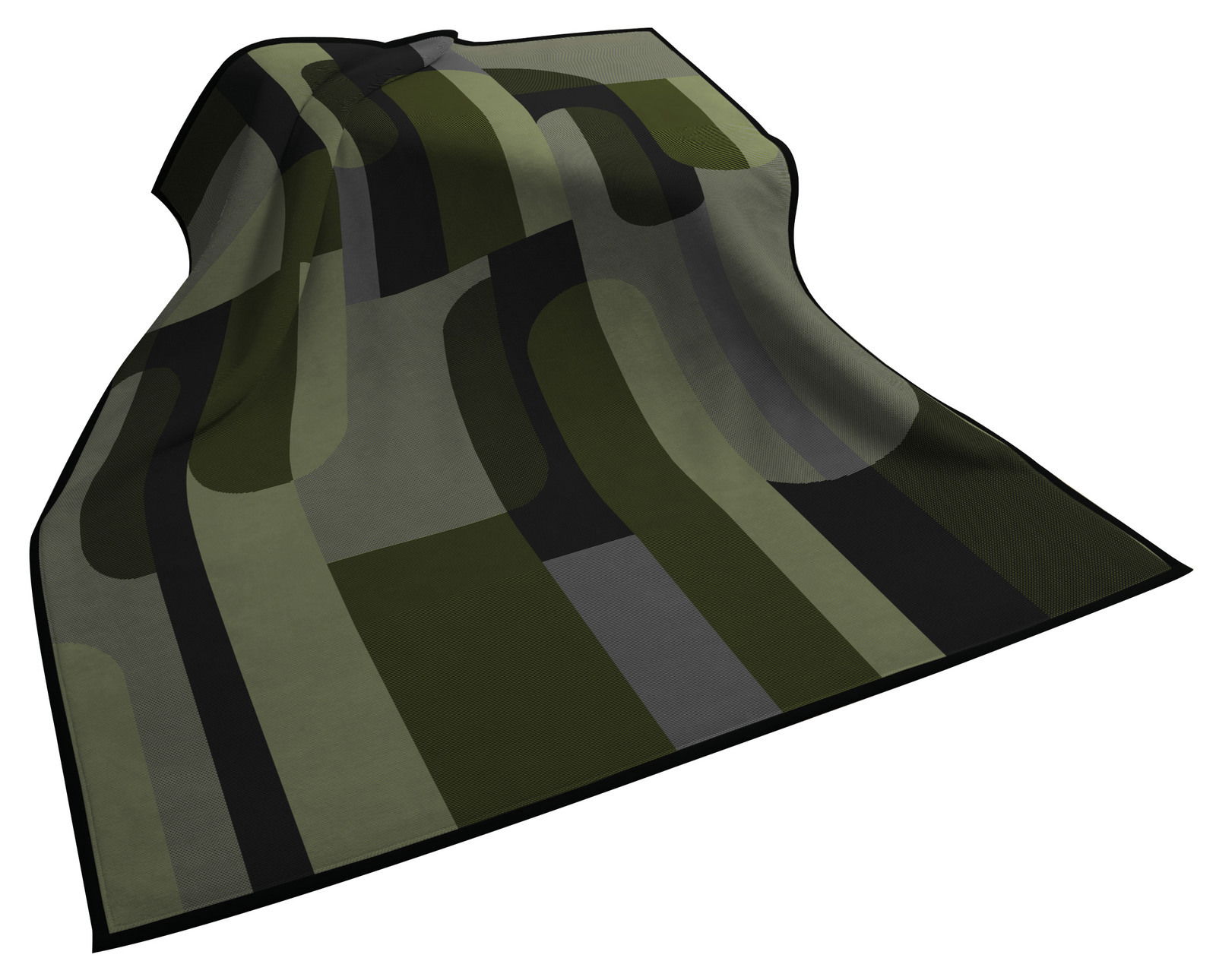 biederlack Wohndecke COTTON HOME Wohndecke 150x200cm mit modernem geometrischen Muster in Grüntönen, aus schräger Perspektive fotografiert.