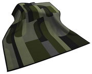 Wohndecke 150x200cm mit modernem geometrischen Muster in Grüntönen, aus schräger Perspektive fotografiert.