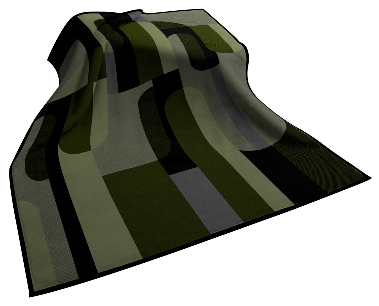 biederlack Wohndecke COTTON HOME Wohndecke 150x200cm mit modernem geometrischen Muster in Grüntönen, aus schräger Perspektive fotografiert.