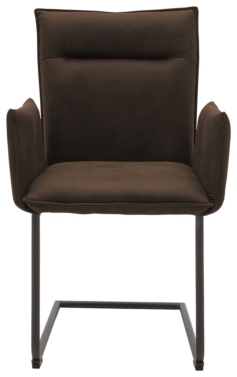 Freischwinger-Sessel in braunem Stoff, Vorderansicht