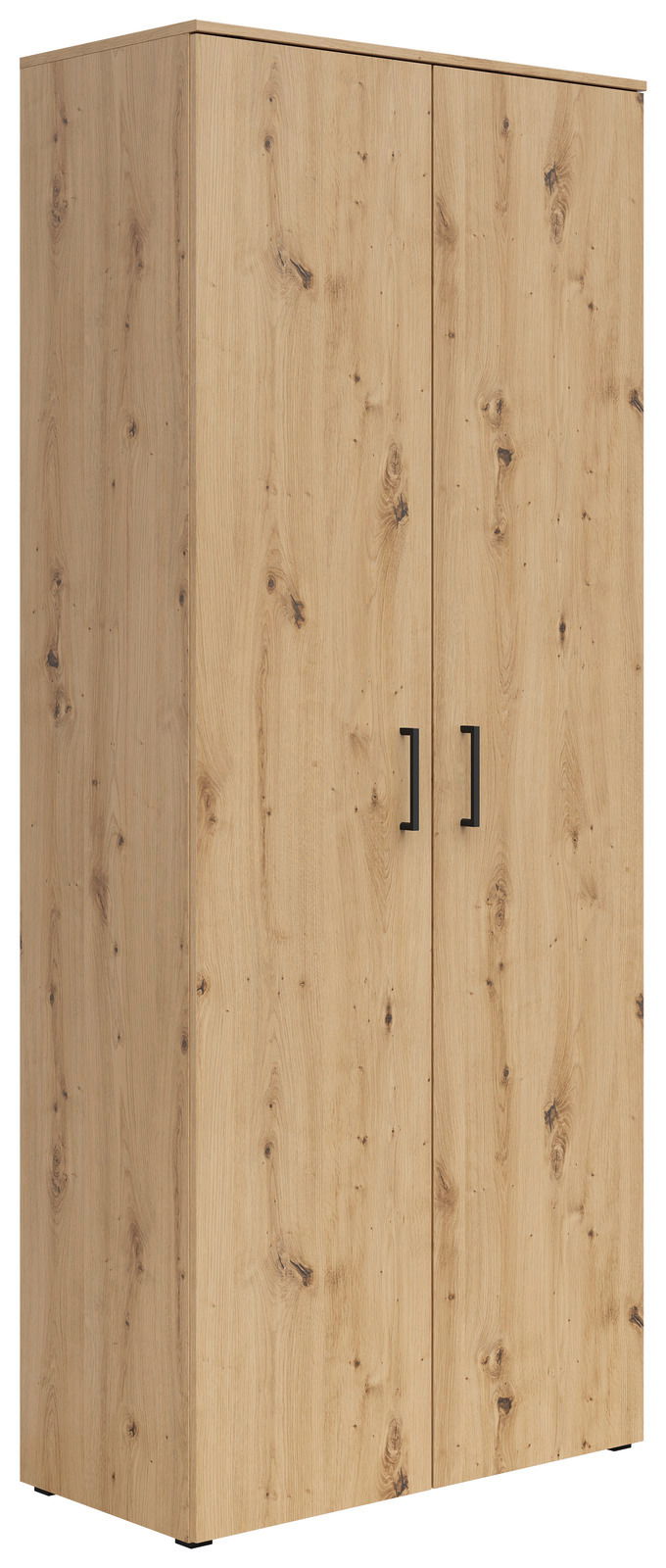 Mehrzweckschrank aus Holz mit zwei Türen, seitliche Perspektive