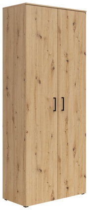 Mehrzweckschrank aus Holz mit zwei Türen, seitliche Perspektive