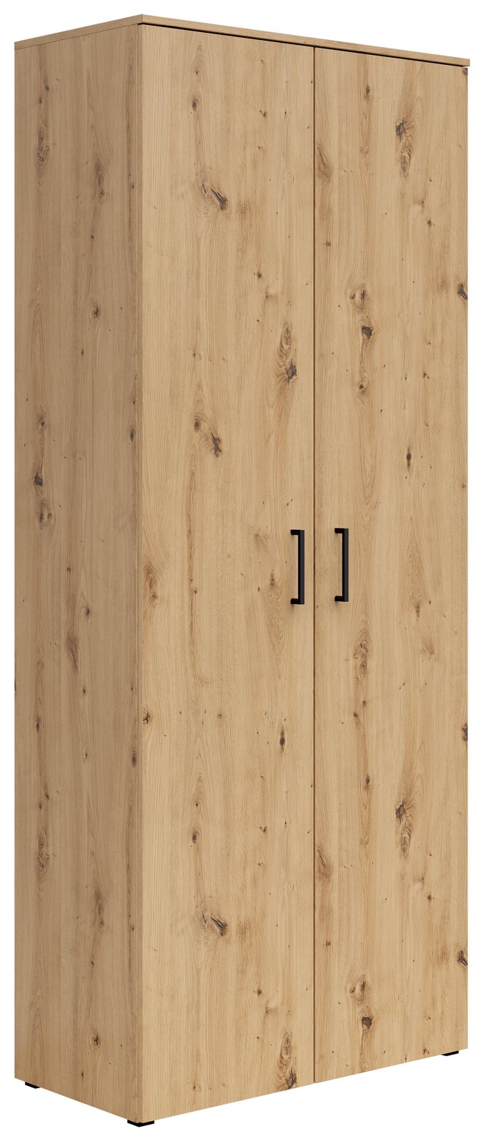 Mehrzweckschrank aus Holz mit zwei Türen, seitliche Perspektive