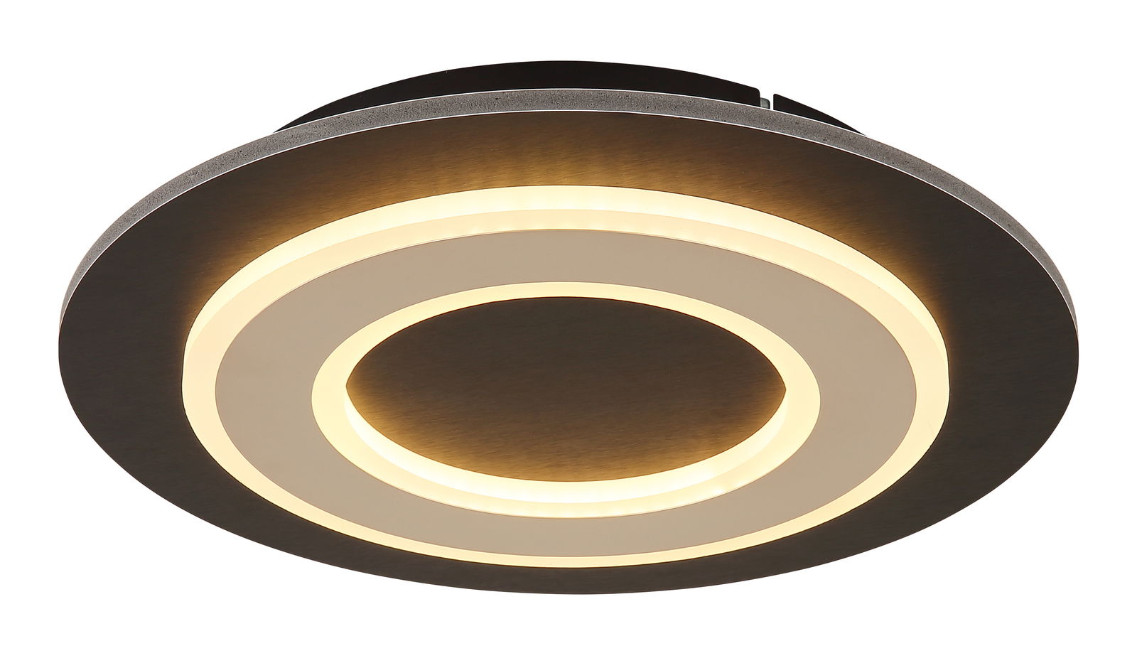 Moderne runde Deckenleuchte mit konzentrischen LED-Ringen, Ansicht von unten