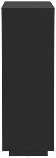 Schwarzer, rechteckiger Standlautsprecher mit schlichtem Gehäuse, Frontansicht (leicht von oben)