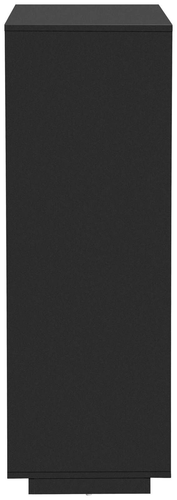 Schwarzer, rechteckiger Standlautsprecher mit schlichtem Gehäuse, Frontansicht (leicht von oben)