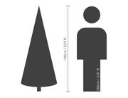 Grafik eines Weihnachtsbaums mit einer Höhe von 180 cm im Vergleich zu einer menschlichen Silhouette, seitliche Perspektive.