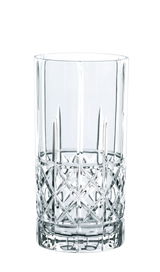 Hochwertiges Longdrinkglas mit elegantem Schliffmuster, frontal abgebildet.