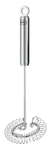 Spiralbesen aus Edelstahl, 22 cm, mit ergonomischem Griff und Aufhängeöse, seitliche Perspektive