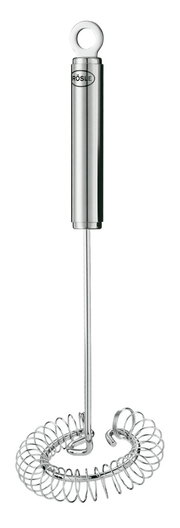 Spiralbesen aus Edelstahl, 22 cm, mit ergonomischem Griff und Aufhängeöse, seitliche Perspektive