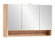 Spiegelschrank mit drei Türen und Holzrahmen, frontale Ansicht