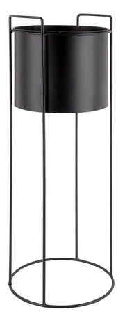 Schwarzer, hoher Pflanzkübel mit Metallgestell, seitliche Perspektive