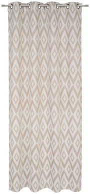 Ösenschal mit geometrischem Muster in Beige und Weiß, frontal fotografiert