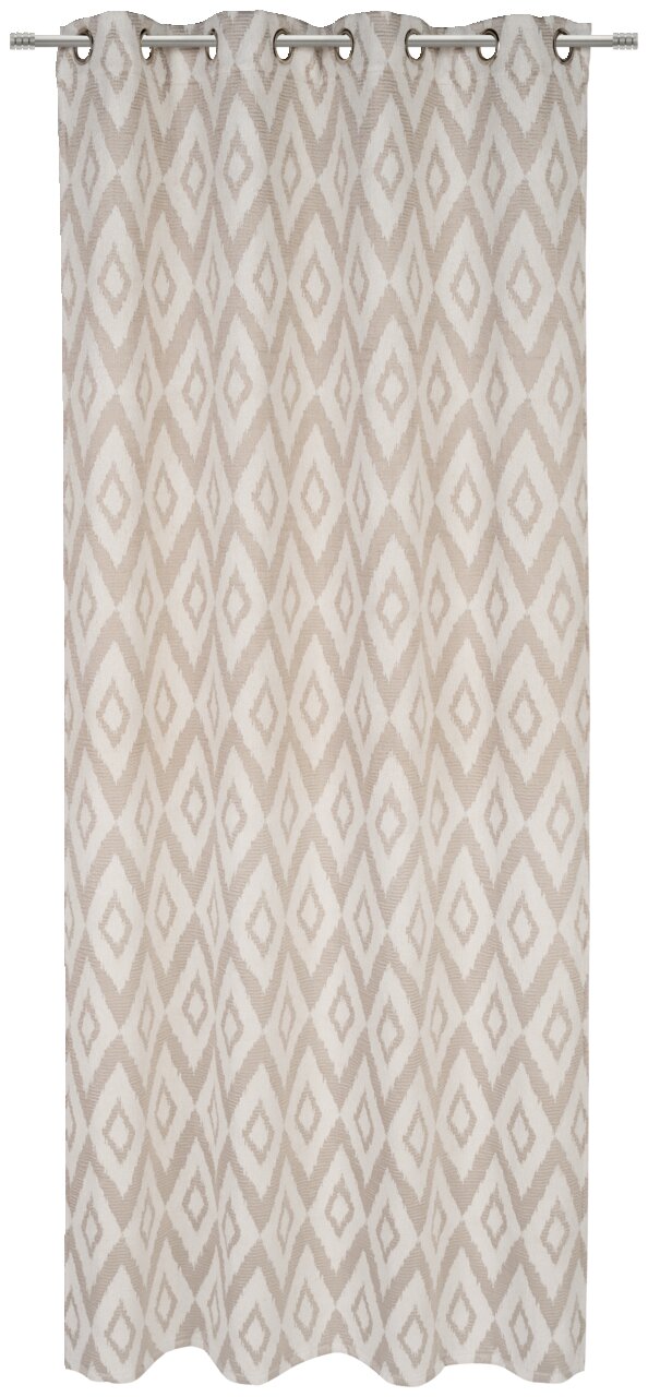 Ösenschal mit geometrischem Muster in Beige und Weiß, frontal fotografiert