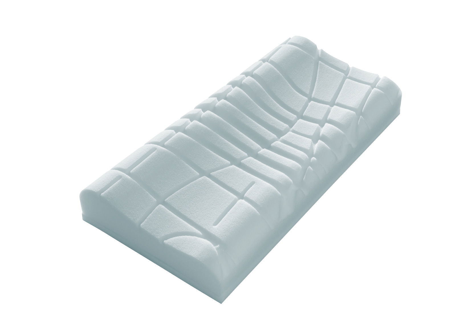 Ergonomisches Schlafkissen mit strukturierter Oberfläche, seitliche Perspektive