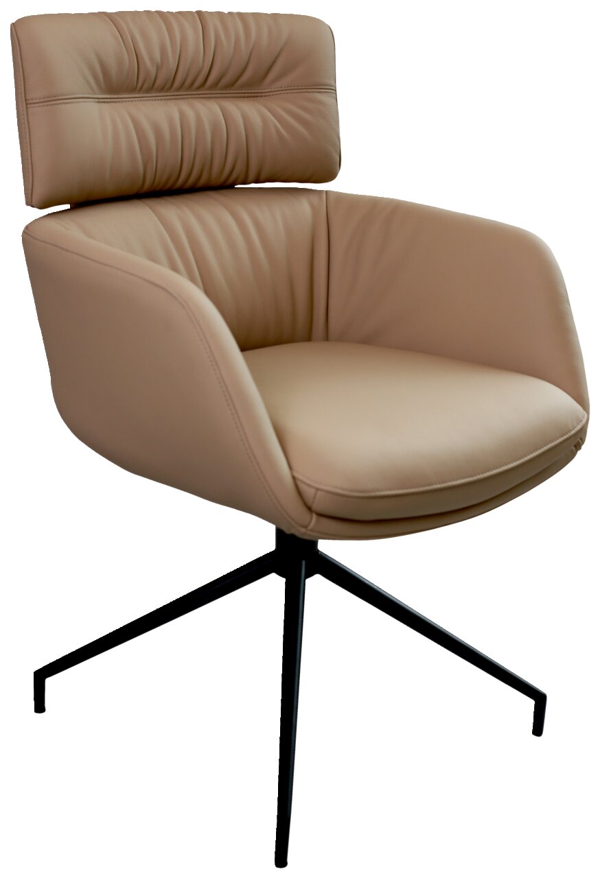 Dieter Knoll Armlehnstuhl PABLO Moderner Armlehnstuhl in Beige mit schwarzem Metallgestell, seitliche Perspektive