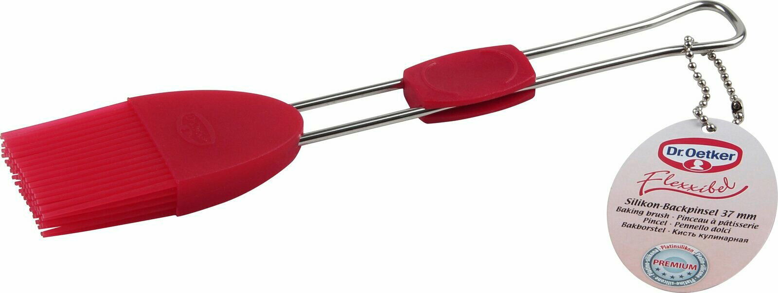 Dr. Oetker Backpinsel FLEXXIBEL Roter flexibler Silikon-Backpinsel von Dr. Oetker, seitliche Perspektive
