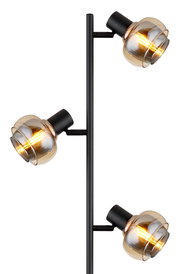 Moderne Stehleuchte mit drei verstellbaren Glaskugelleuchten, seitliche Perspektive