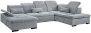 Graues Ecksofa mit verstellbaren Rückenlehnen und Kissen, Perspektive von vorne links