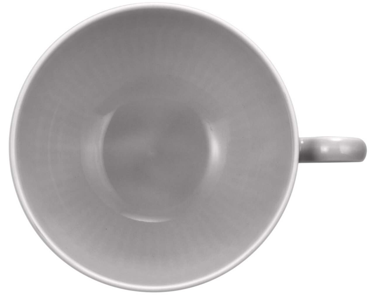 Ansicht von oben auf eine weiße Teeobertasse mit Henkel, 0,22 l Fassungsvermögen.