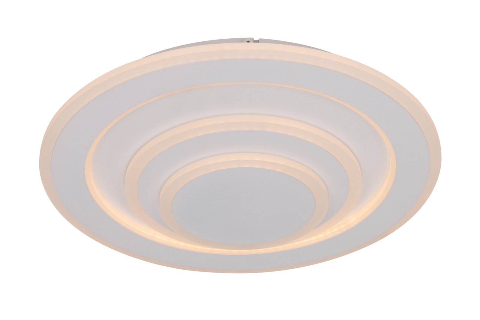 Moderne LED-Deckenleuchte mit konzentrischen Kreisen, seitliche Perspektive