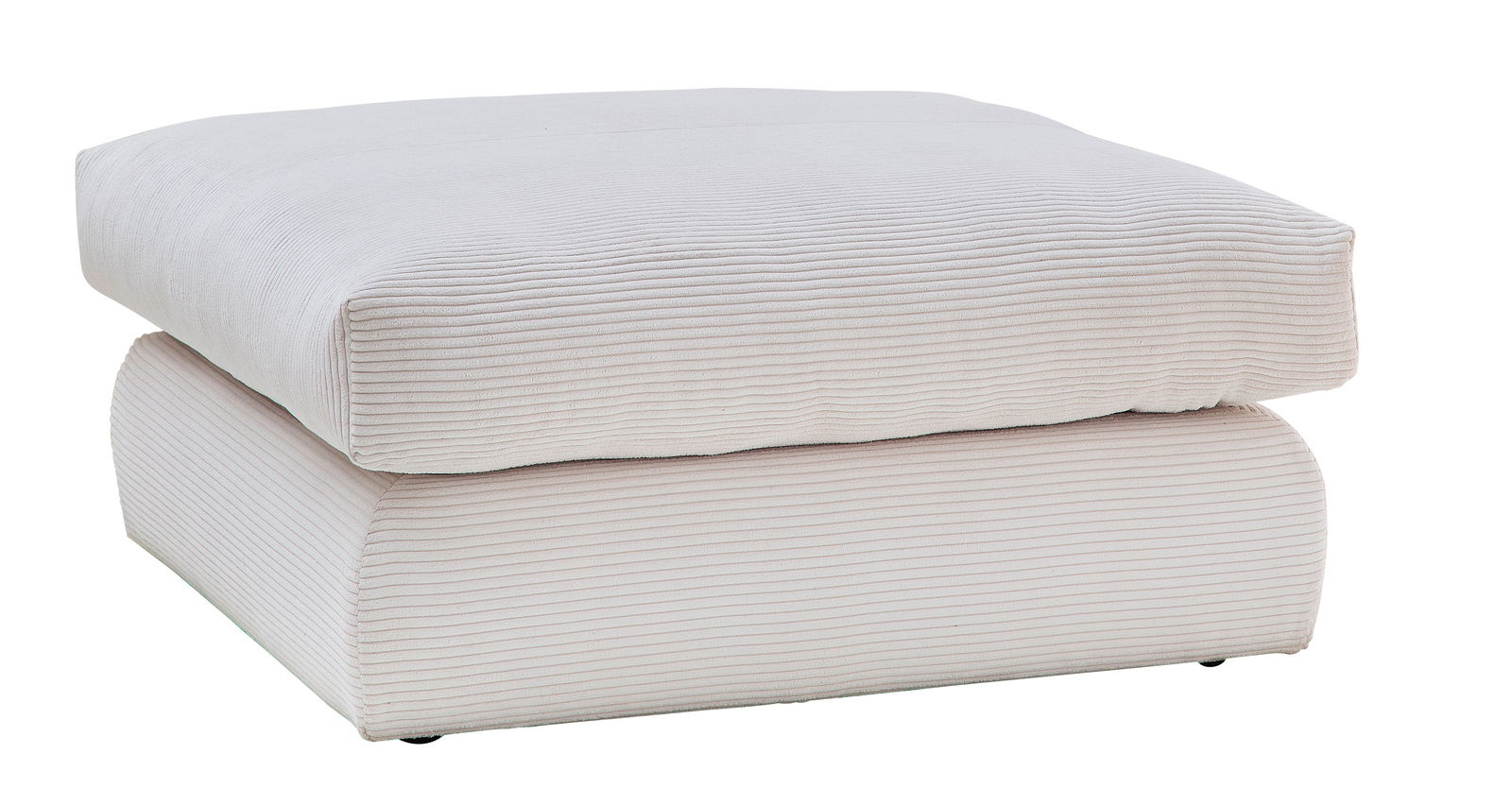 Beiger, gerippter Hocker aus Stoff, seitliche Perspektive