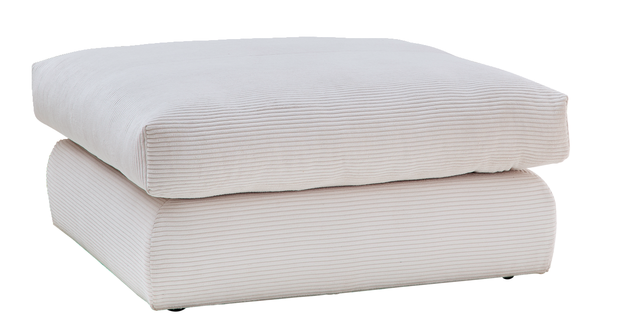 Beiger, gerippter Hocker aus Stoff, seitliche Perspektive